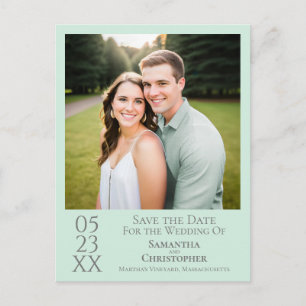 Simple Mint Green Wedding Save the Date Photo Postcard