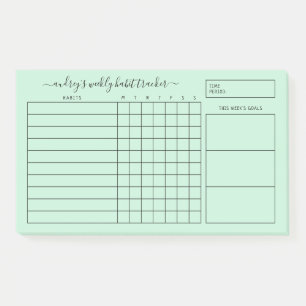 Simple Mint Green White Weekly Habit Tracker Post-it Notes