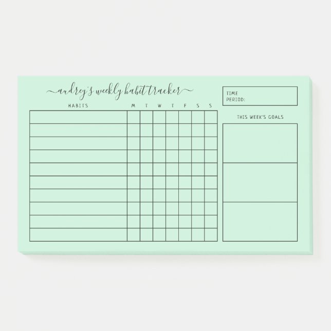 Simple Mint Green White Weekly Habit Tracker Post-it Notes (Front)