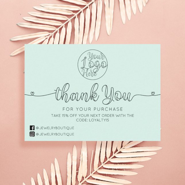 Simple Mint Handwritten Hearts Customer Thank You Business Card (Creator Uploaded)