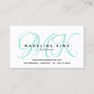 Simple Mint White One Sided Monogram Business Card