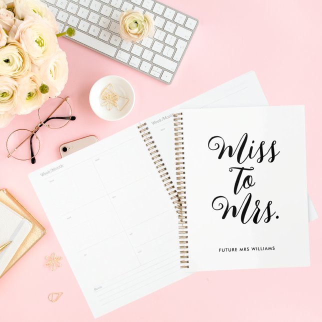 Simple Miss to Mrs Modern Wedding Planner Notebook (miss to mrs wedding planner notebook, modern elegant simple script )