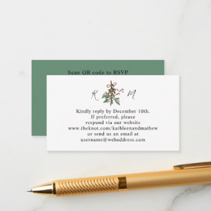 Simple Mistletoe Holiday QR Code RSVP Enclosure Card