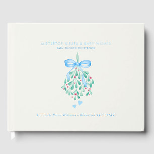 Simple Mistletoe Kisses Blue Boy Baby Shower Guest Book