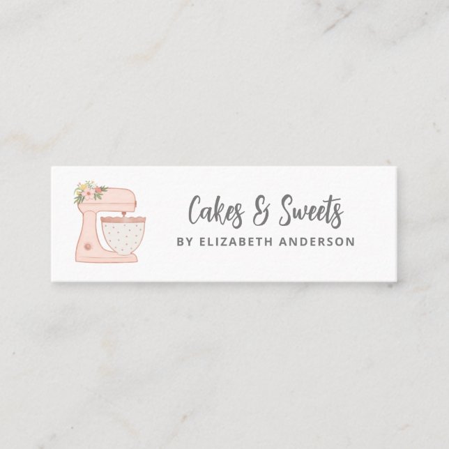 Simple Mixer Floral Cake Bakery Business Card (Front)