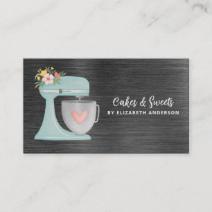 Simple Mixer Floral Cake Bakery Business Card