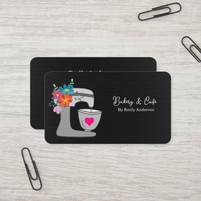 Simple Mixer Floral Cake Bakery  Business Card (Front/Back In Situ)
