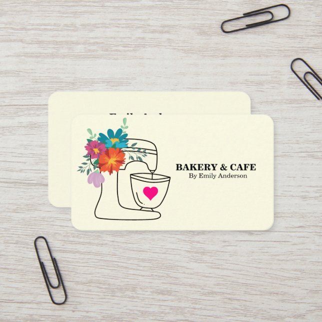 Simple Mixer Floral Cake Bakery  Business Card (Front/Back In Situ)