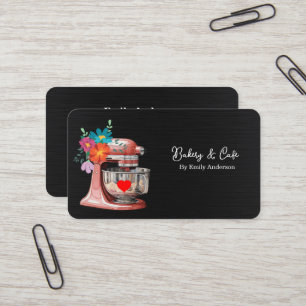 Simple Mixer Floral Cake Bakery  Business Card