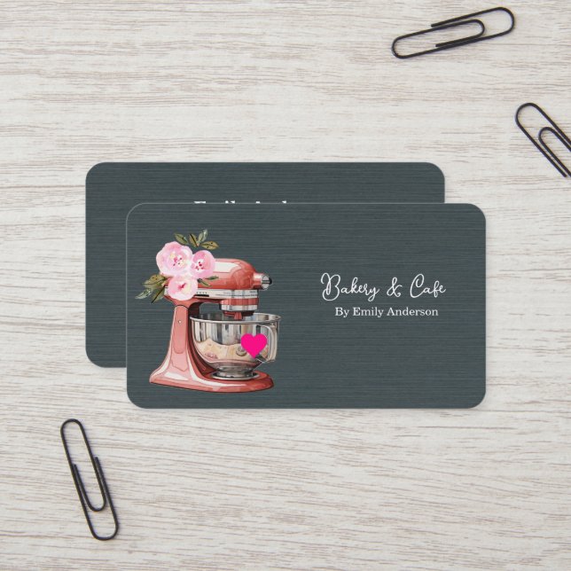 Simple Mixer Floral Cake Bakery  Business Card (Front/Back In Situ)