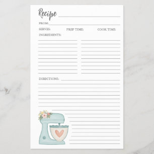 Simple Mixer Floral Cake Bakery Recipe Card Flyer