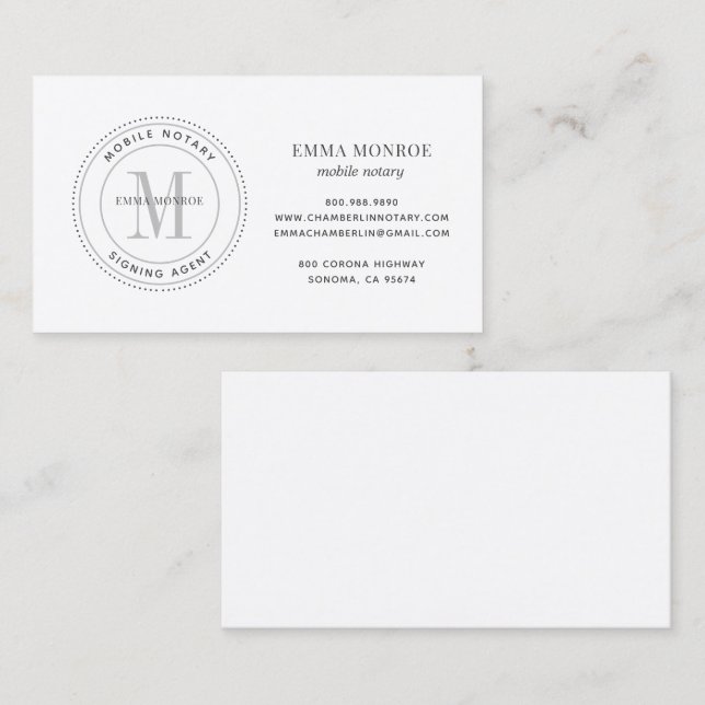 Simple Mobile Notary Stamp Notary Signing Agent Business Card (Front/Back)