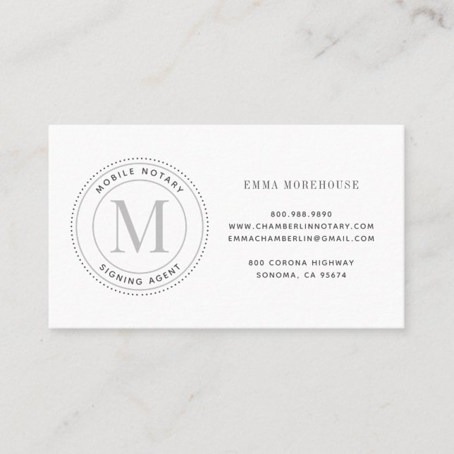 Simple Mobile Notary Stamp Notary Signing Agent Business Card (Front)