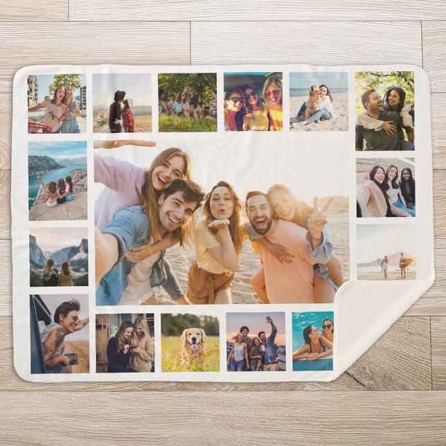 Simple Modern 17 Photo Collage Sherpa Blanket (Creator Uploaded)