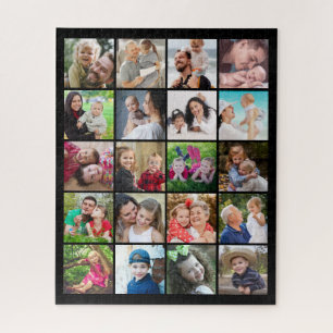 Simple Modern 20 Instagram Photo Collage Black Jigsaw Puzzle