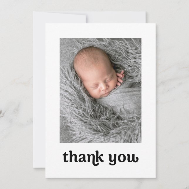 Simple Modern 2 Baby Photos Trendy retro Thank You Card (Front)