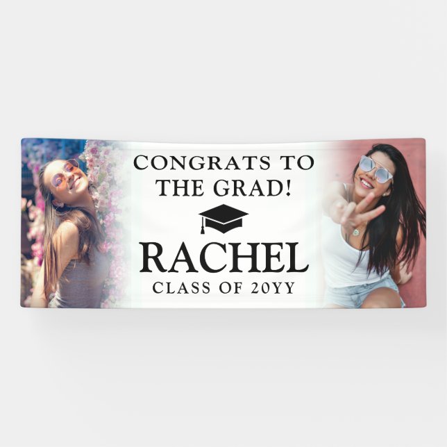Simple Modern 2 Photo Congrats Graduation Banner (Horizontal)