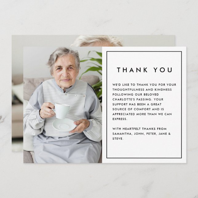 Simple Modern 2-Photo Funeral/Bereavement Thank You Card (Front/Back)