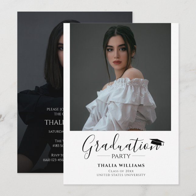 Simple Modern 2 Photo Graduation Party Invitation (Front/Back)