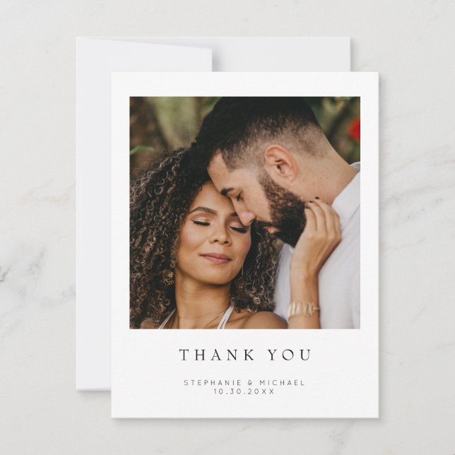 Simple Modern 2 Photo Wedding Thank You Card (Front)