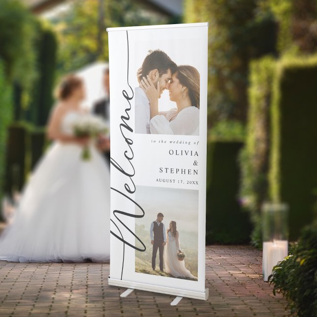Simple Modern 2 Photo Wedding Welcome Retractable Banner (Creator Uploaded)