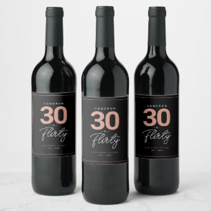 Simple Modern 30 & Flirty Personalised  Wine Label