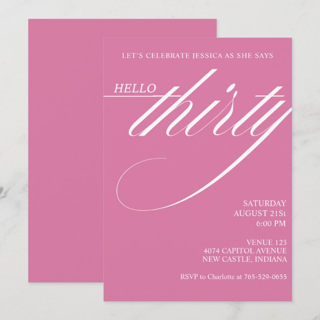 Simple Modern 30th Birthday Invitation (Front/Back)