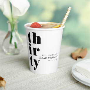 Simple Modern 30th Birthday Party Paper Cups
