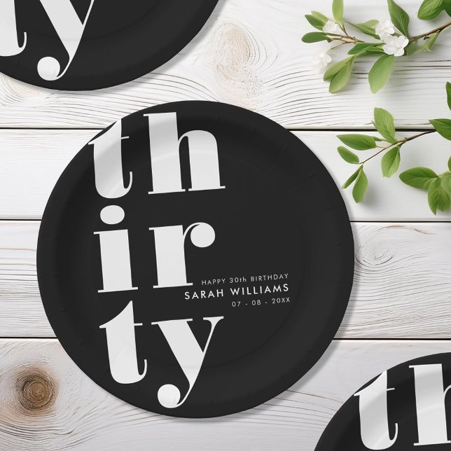 Simple Modern 30th Birthday Party Paper Plate (Creator Uploaded)