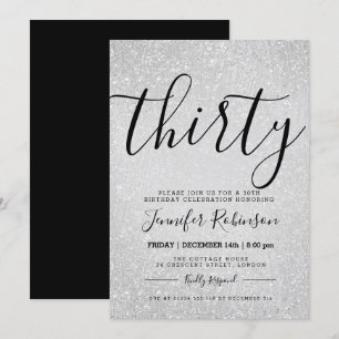 Simple + Modern 30th Birthday Silver Glitter Paint Invitation