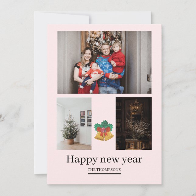 Simple Modern 3 photo new years Holiday Card (Front)