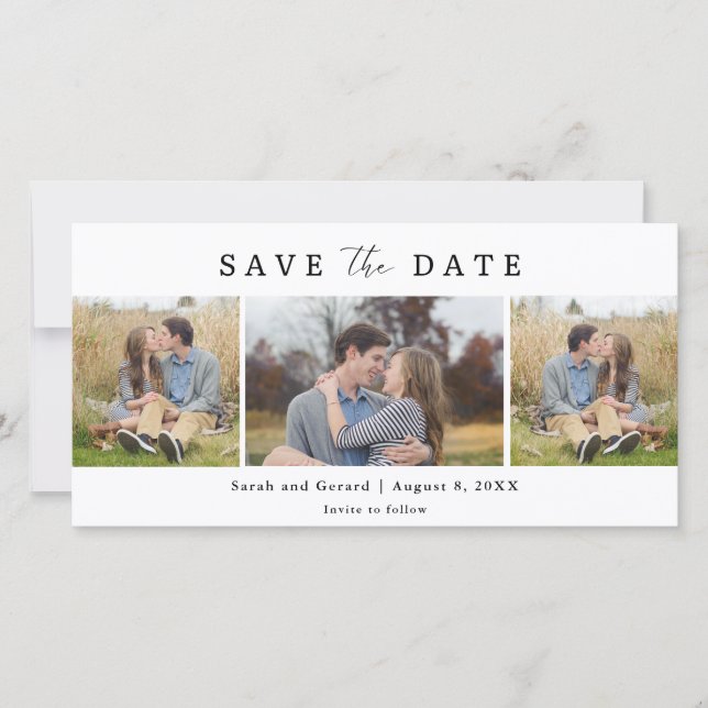Simple Modern 3 Photo Wedding Save the Date (Front)