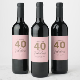 Simple Modern 40 & Fabulous Personalised Pink Wine Label