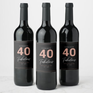 Simple Modern 40 & Fabulous Personalised Wine Labe Label