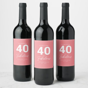 Simple Modern 40 & Fabulous Personalised Wine Labe Label