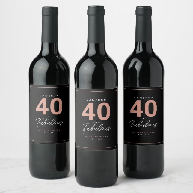 Simple Modern 40 & Fabulous Personalised Wine Labe Wine Label (Bottles)