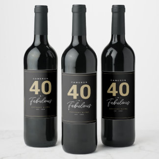 Simple Modern 40 & Fabulous Personalised Wine Label