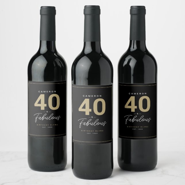 Simple Modern 40 & Fabulous Personalised Wine Label (Bottles)