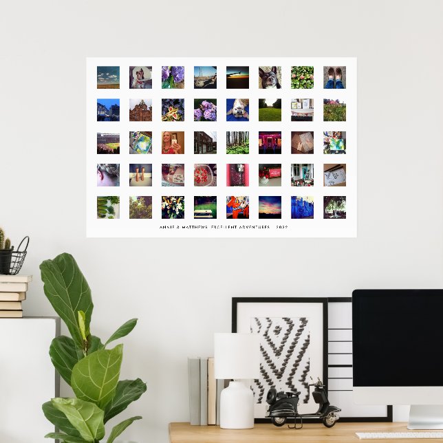 Simple Modern 40 Square Photos Memory Collage Poster (Home Office)
