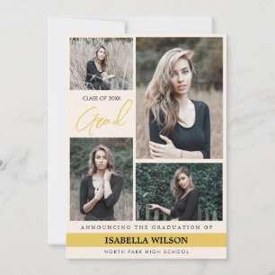 Simple Modern 4 Photo Collage Beige Graduation Announcement