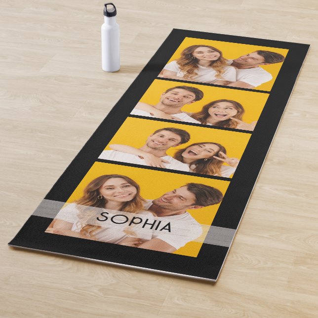 Simple Modern 4 Photo Collage Name Personalised   Yoga Mat (In Situ)