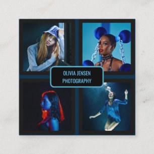 Simple Modern 4-Photo Professional Photographer  Square Business Card