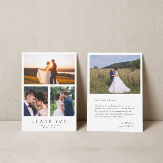 Simple Modern 4 Photo Wedding Thank You Card