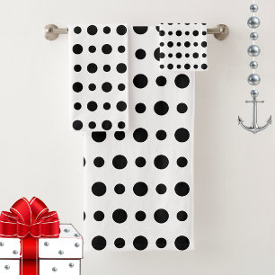 Simple Modern Abstract Black Polka Dots on White Bath Towel Set