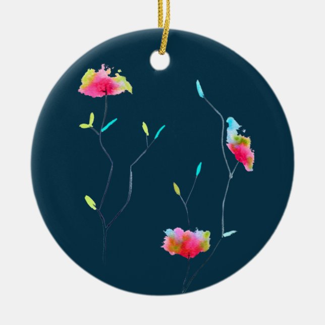 Simple modern abstract Japanese pink flower Ceramic Tree Decoration (Front)