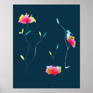 Simple modern abstract Japanese pink flower Poster