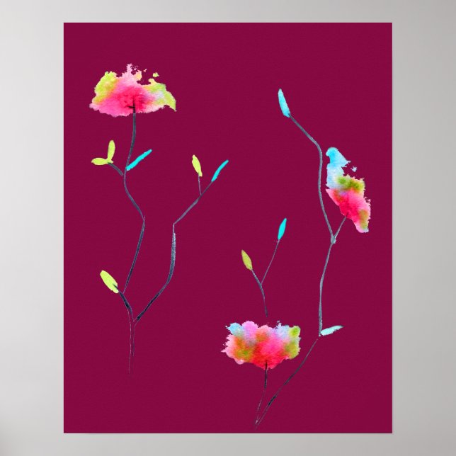 Simple modern abstract Japanese pink flower Poster (Front)