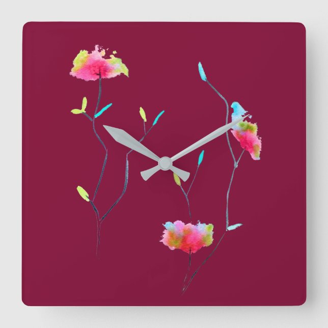 Simple modern abstract Japanese pink flower Square Wall Clock (Front)