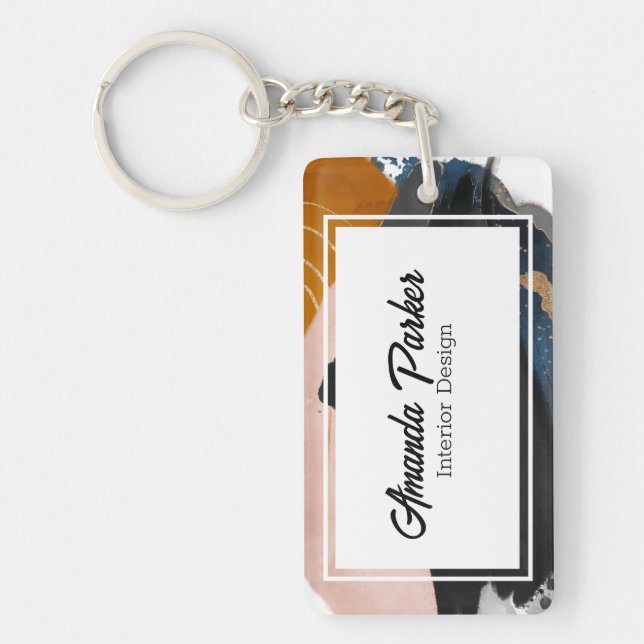 Simple Modern Abstract QR Code Business Card Key Ring (Front)