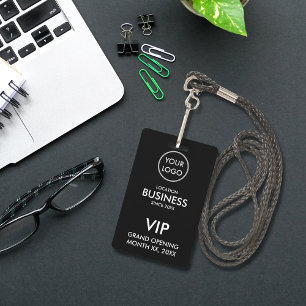 Simple Modern Add Logo Black and White VIP Pass ID Badge